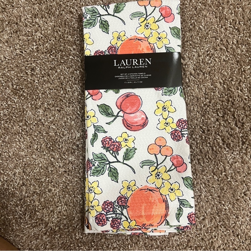 New! NWT Ralph Lauren Kitchen Towel Set of 2 Fruits & Flowers Colorful Fun